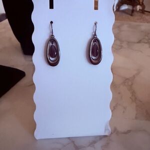 Silver Teardrop Dangle Earrings with Purple Stone